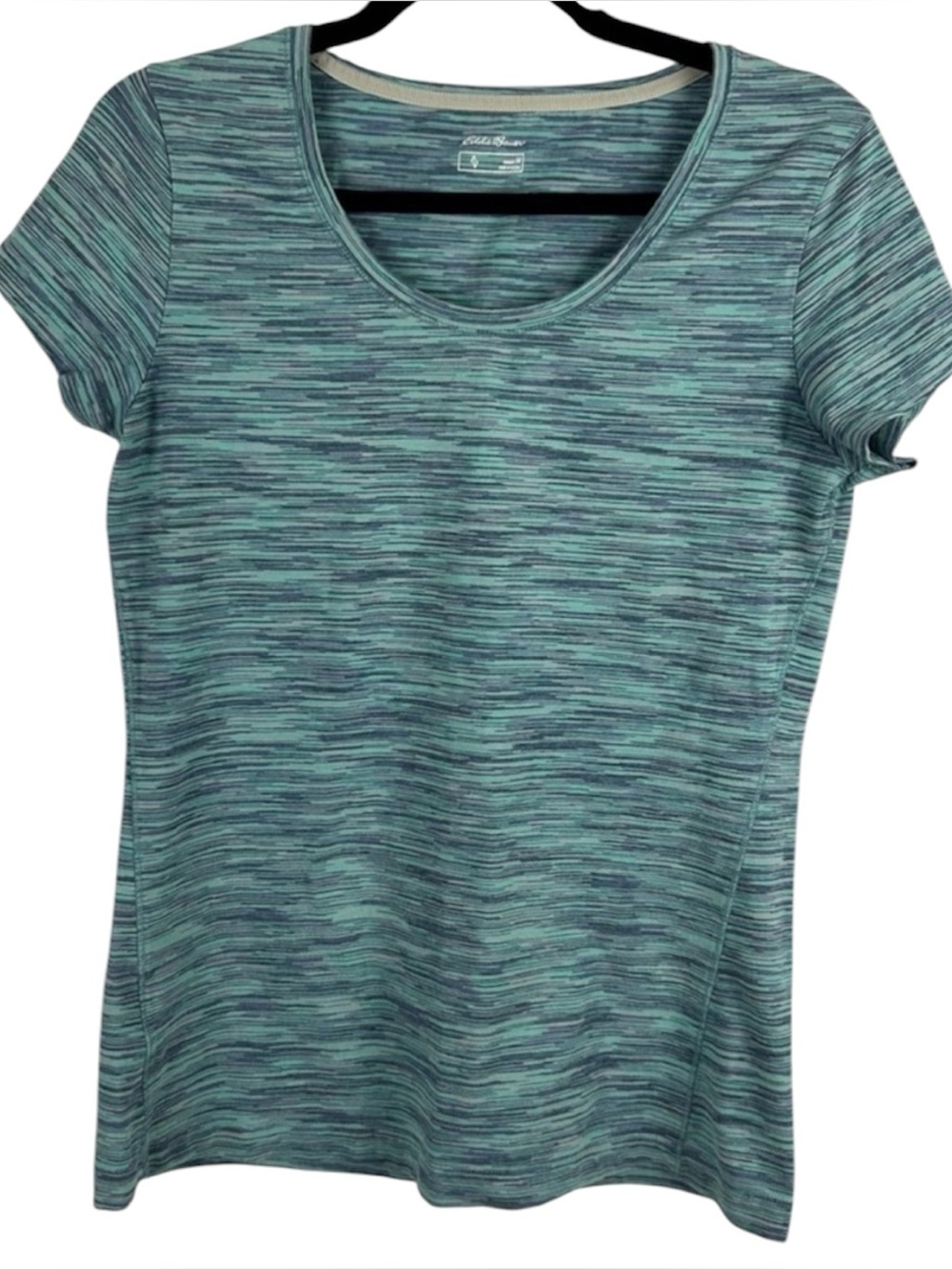 Eddie Bauer Women's Medium Teal Blue Space Dye Short Sleeve Scoop Neck T-Shirt